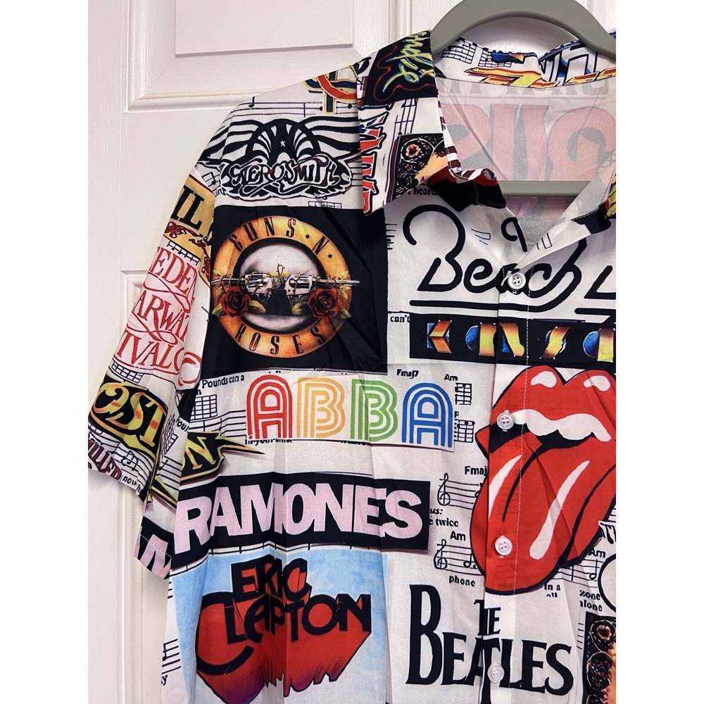 Classic Rock Band Collage Shirt - Button Up-short Sleeve - Picture 2 of 13